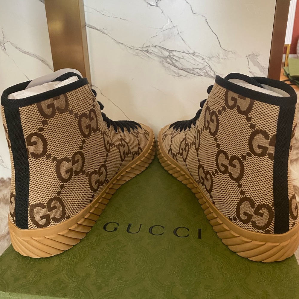 Gucci Beige and Black High-Top Sneakers